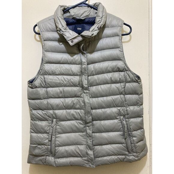 GAP Jackets & Blazers - Gap‎ Womens Down Puffer Vest Size L Gray Zip Snap Packable Outdoors Winter Layer